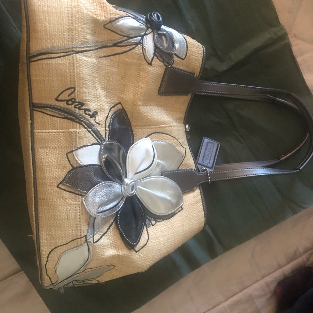 Coach Hampton Floral Straw Shoulder Bag